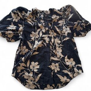 Lauren Ralph Lauren Women’s XL 100% Linen Puff Sleeves Blouse V- Neck tropical